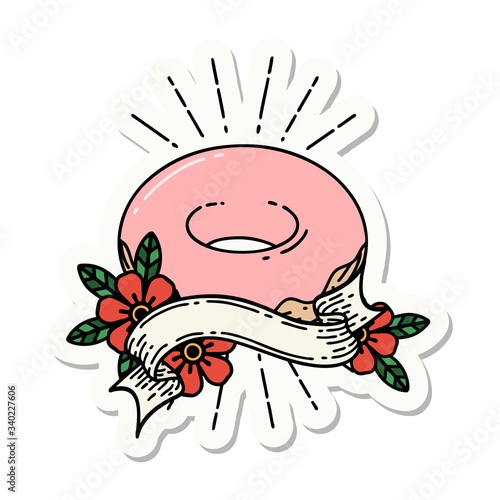 sticker of tattoo style iced donut