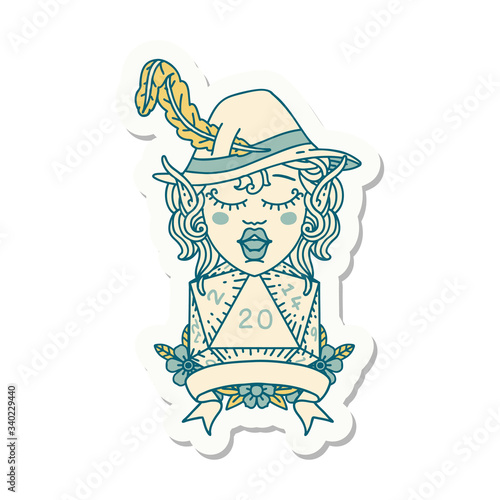 elf bard with natural twenty dice roll sticker