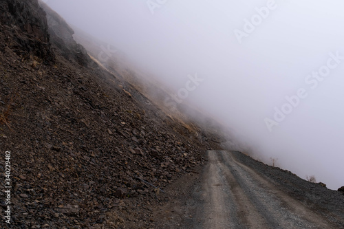 Foggy road on a mountain side in Georgia