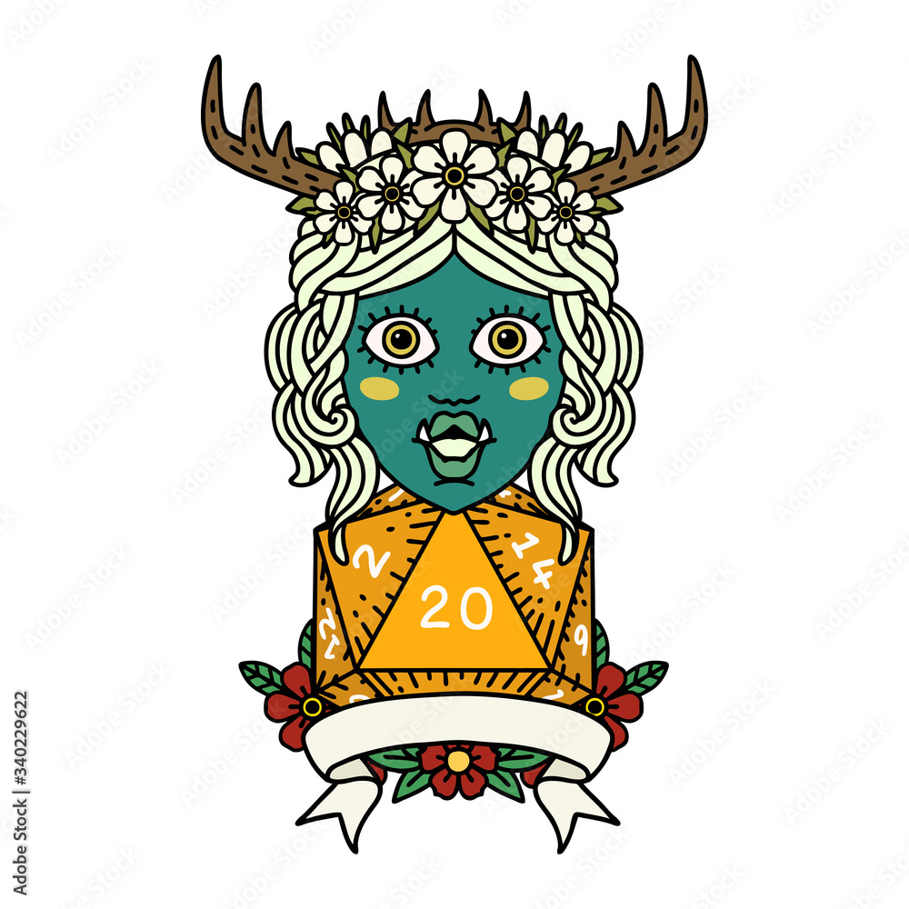 orc druid character with natural twenty dice roll illustration orc druid character with natural twenty dice roll illustration
