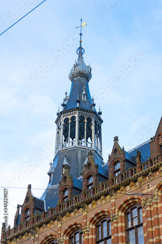 Beautiful architecture of Magna Plaza shopping center, the former main post office in Amsterdam, Netherlands 