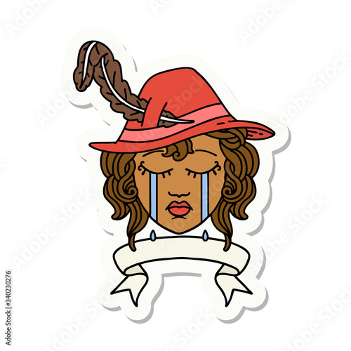 crying human bard with banner sticker