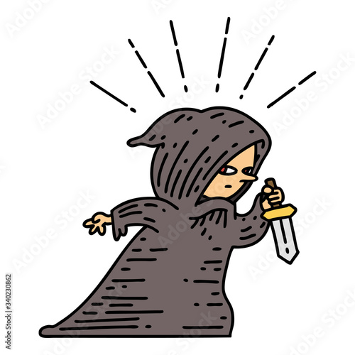 traditional tattoo style assassin with knife