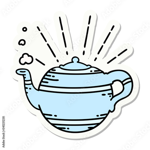 sticker of tattoo style steaming teapot