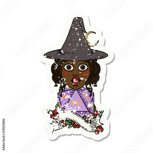 human mage with natural 20 D20 dice roll illustration