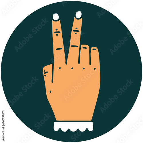 hand raising two fingers gesture icon