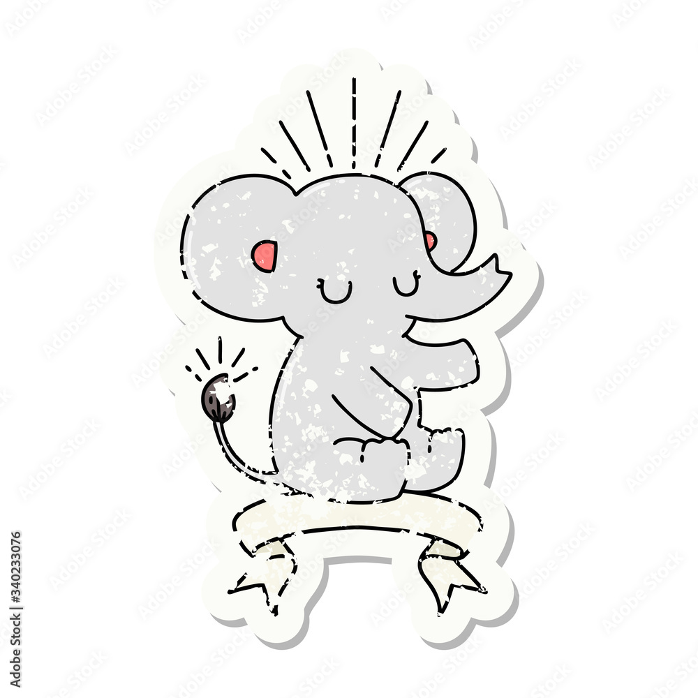 Obraz premium grunge sticker of tattoo style cute elephant