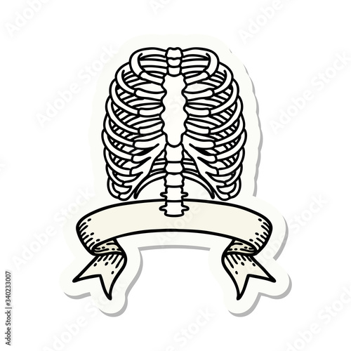 tattoo sticker with banner of a rib cage