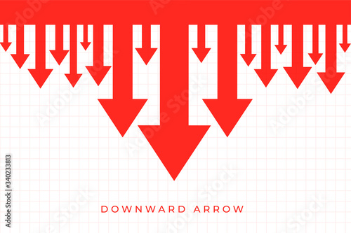 downward decline arrows in red color background