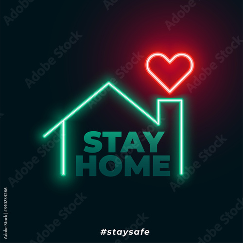 neon style stay home stay safe poster design