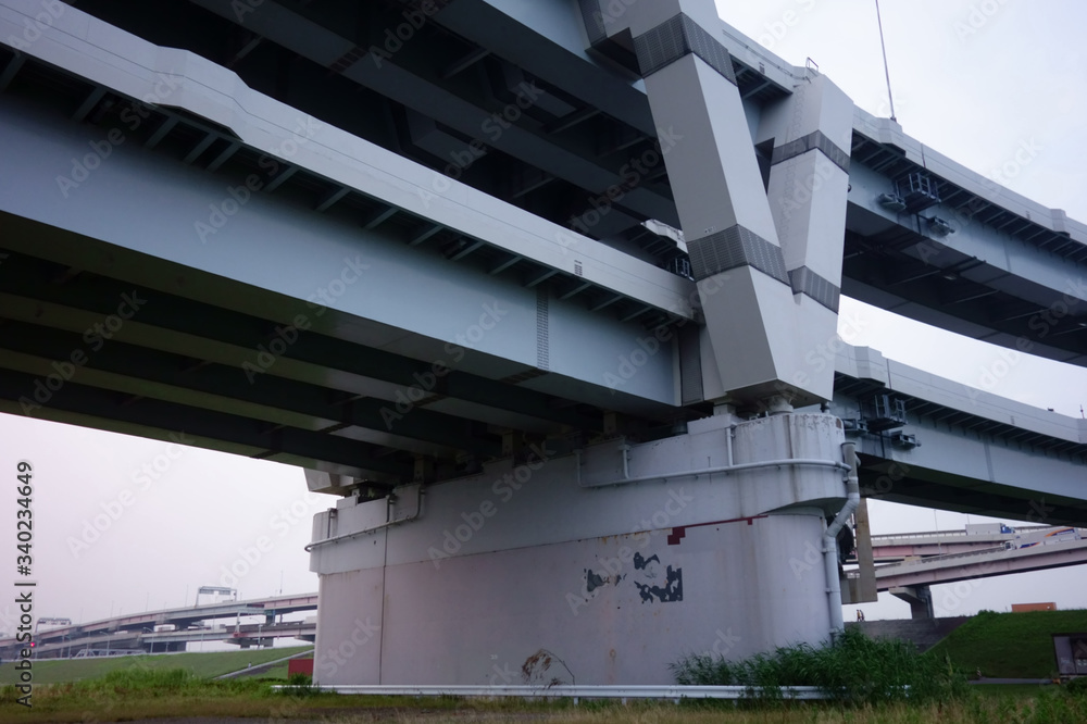 Naklejka premium 東京日本の湾岸を駆け抜け抜け網羅する立体の高速道路