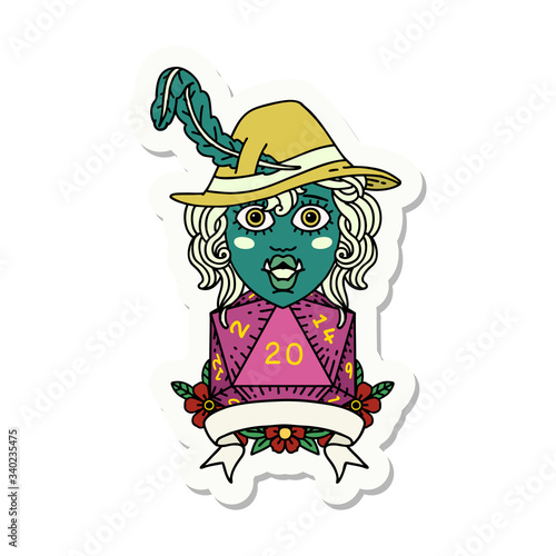 half orc bard with natural 20 dice roll sticker