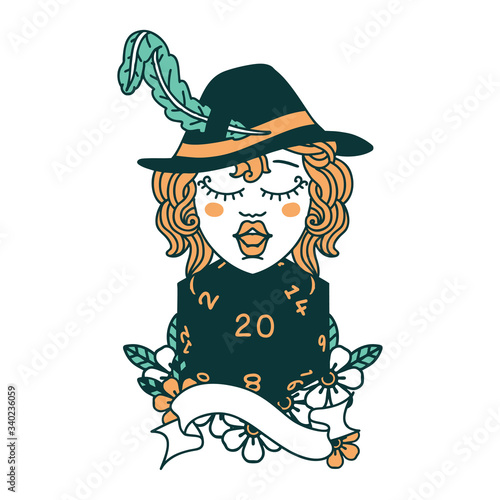 human bard with natural twenty dice roll illustration