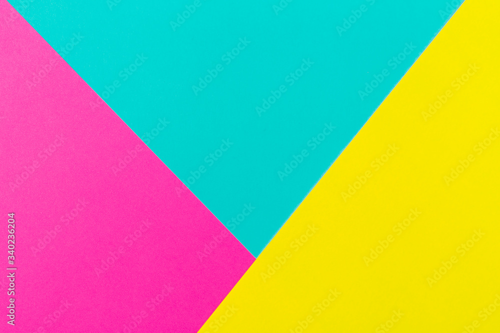 Abstract blue cyan pink and yellow color paper geometry composition background. Copy space. Free space for text. Abstract blue cyan pink and yellow color paper geometry composition background. Copy space. Free space for text.