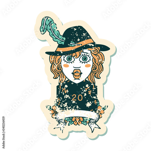 human bard character with natural 20 dice roll illustration