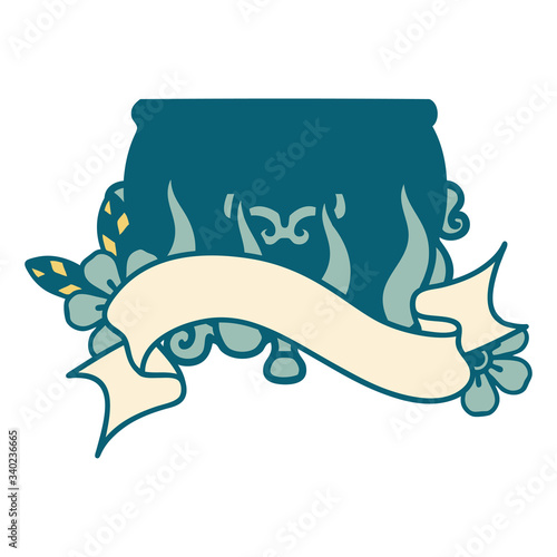 tattoo with banner of lit cauldron