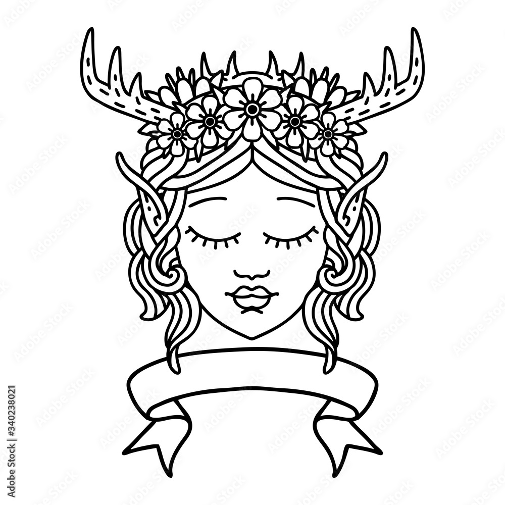 elf druid character face with banner illustration elf druid character face with banner illustration