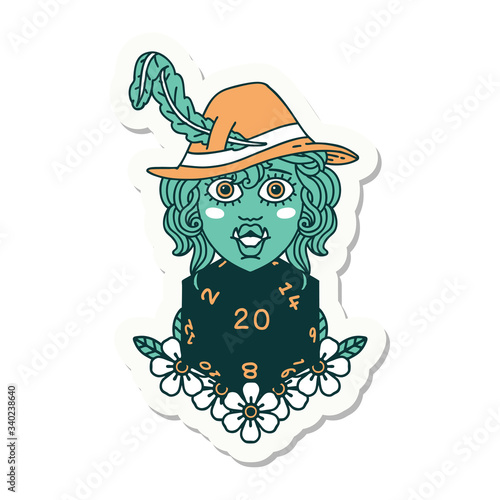 half orc bard with natural twenty dice roll  sticker
