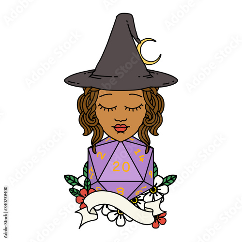 human mage with natural twenty dice roll illustration