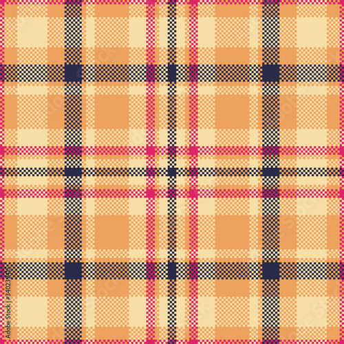 Pixel background vector design. Modern seamless pattern plaid. Square texture fabric. Tartan scottish textile. Beauty color madras ornament.