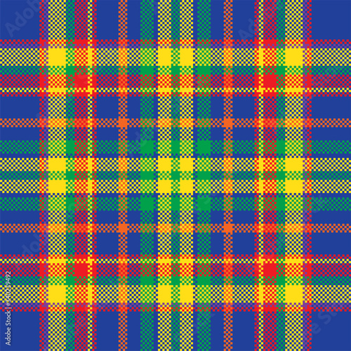 Pixel background vector design. Modern seamless pattern plaid. Square texture fabric. Tartan scottish textile. Beauty color madras ornament.