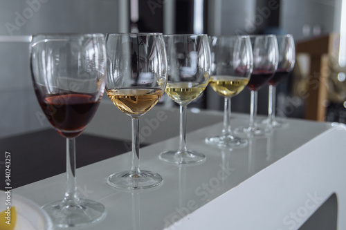 Several varieties of wine in glasses