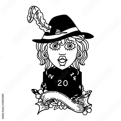 human bard with natural 20 dice roll illustration