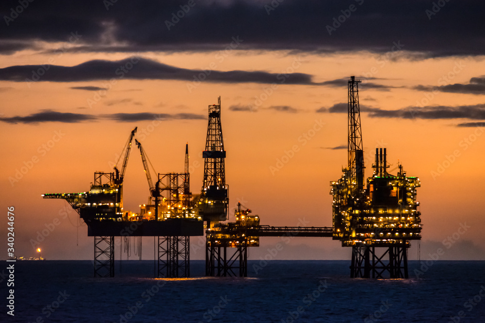 North Sea Oil Rigs silhouette