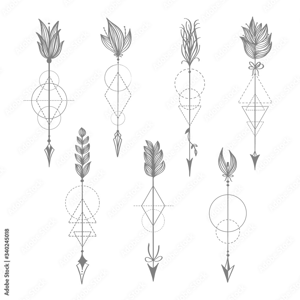 Vector set of Sacred geometric symbols with arrows on white background ...