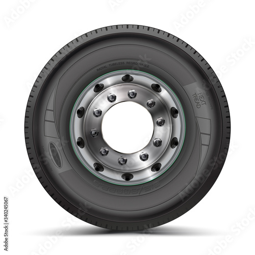 Truck tire, wheel. High quality vector illustration of typical truck fore wheel, isolated on white background.