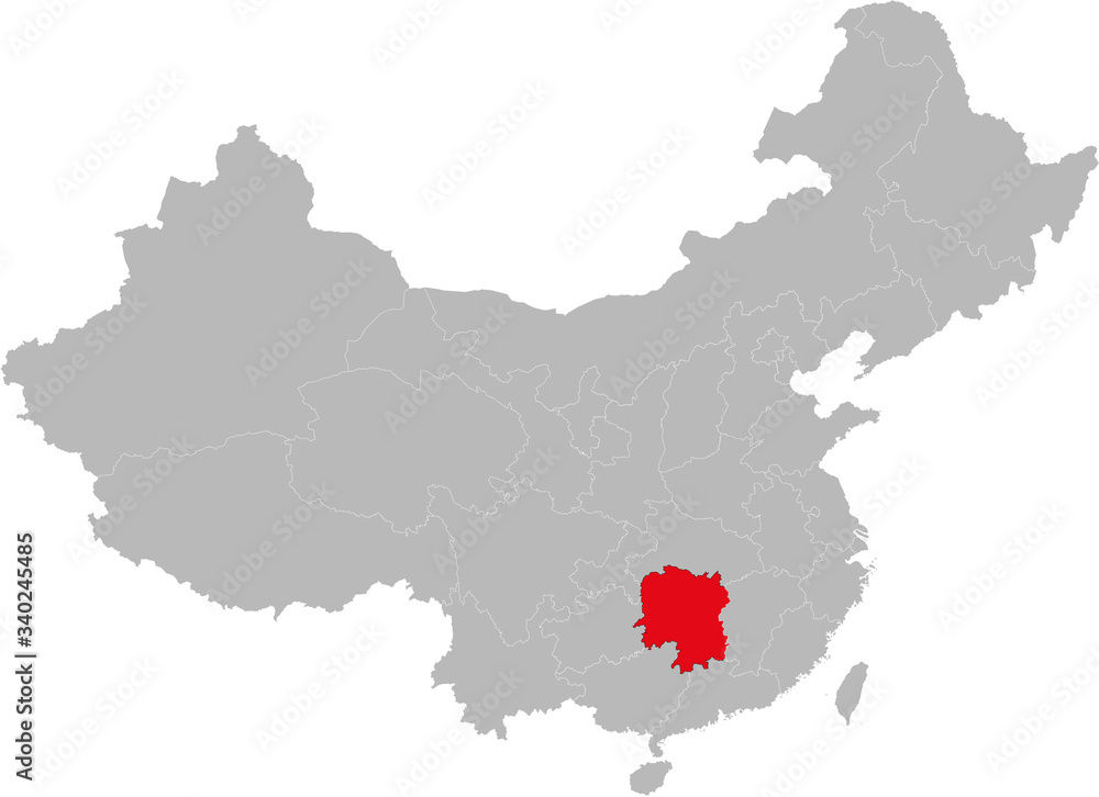 Fototapeta premium Hunan province highlighted on china map. Gray background.