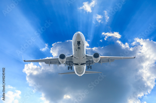 Commercial airplane flying in the sky,travel concept.