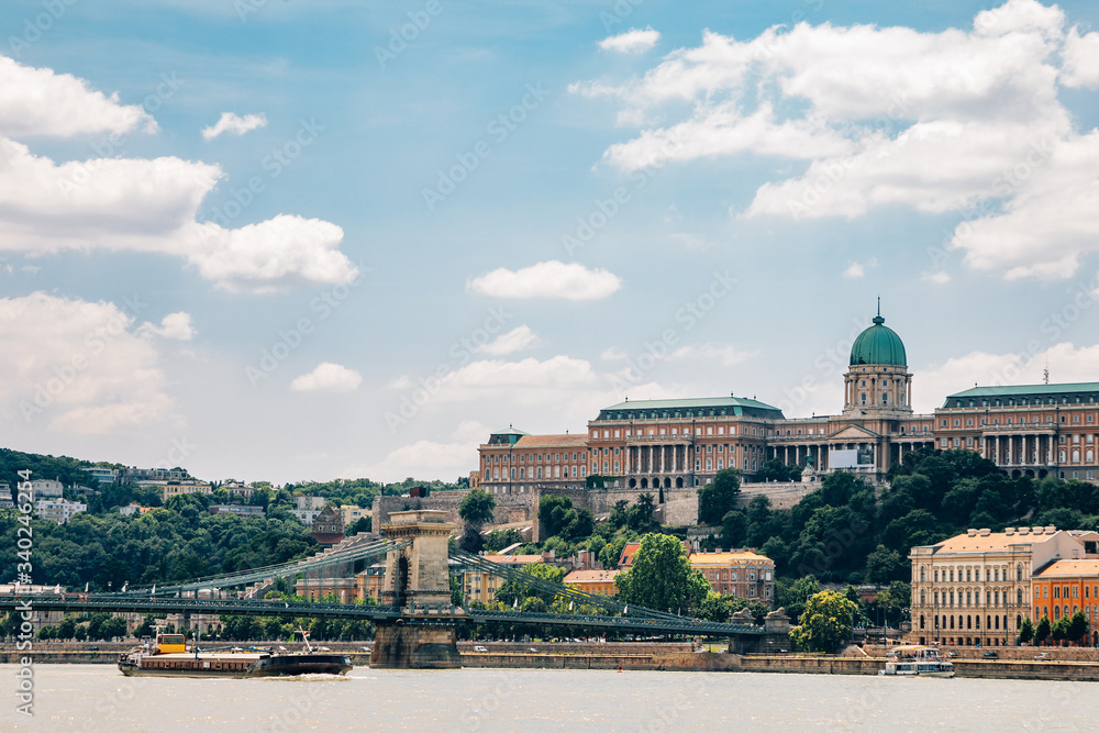 Buda Castle and Chain bridge with danube river in Budapest, Hungary