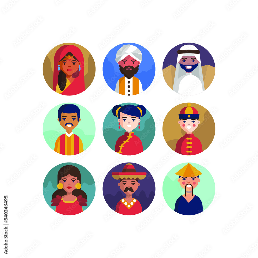 Multicultural National Avatar Female and Male User Multicultural National Avatar Female and Male User