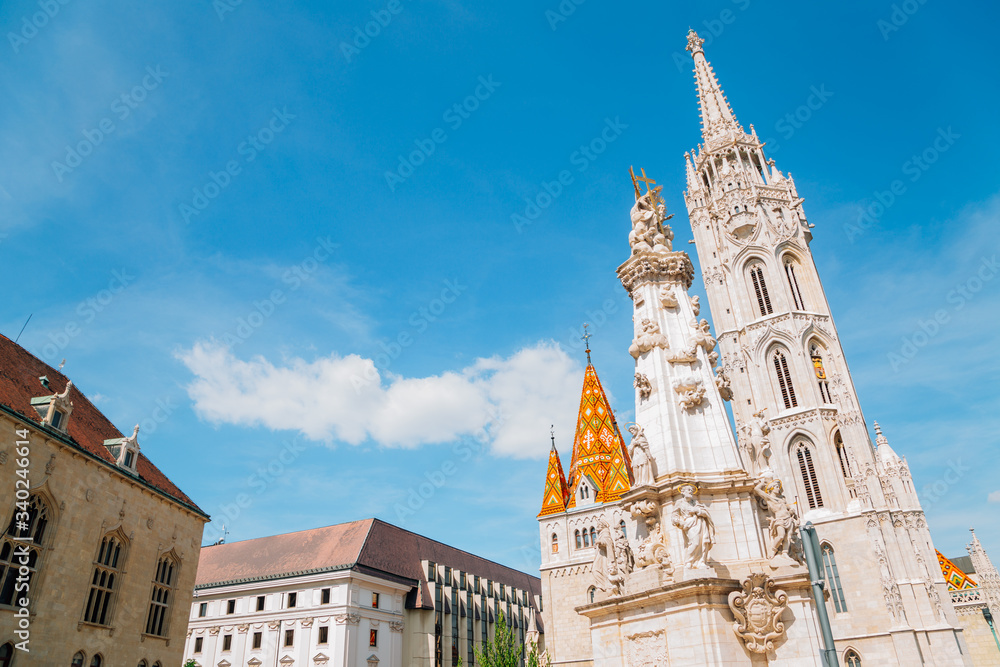 St. Matthias Church and Holy Trinity Statue at Buda district in Budapest, Hungary