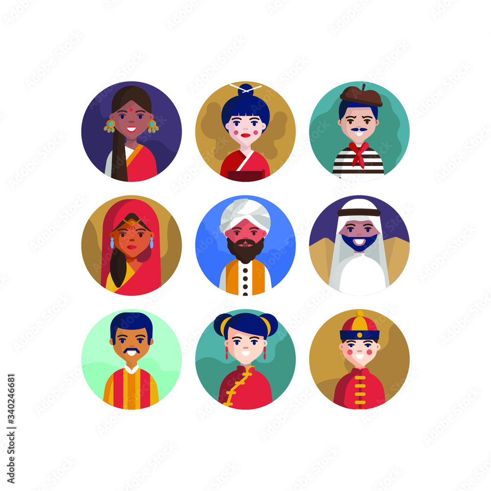 Multicultural National Avatar Female and Male User Multicultural National Avatar Female and Male User