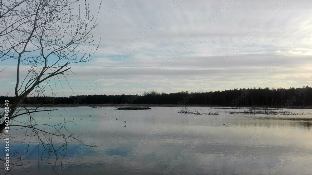 Clouds over the lake at sunset
