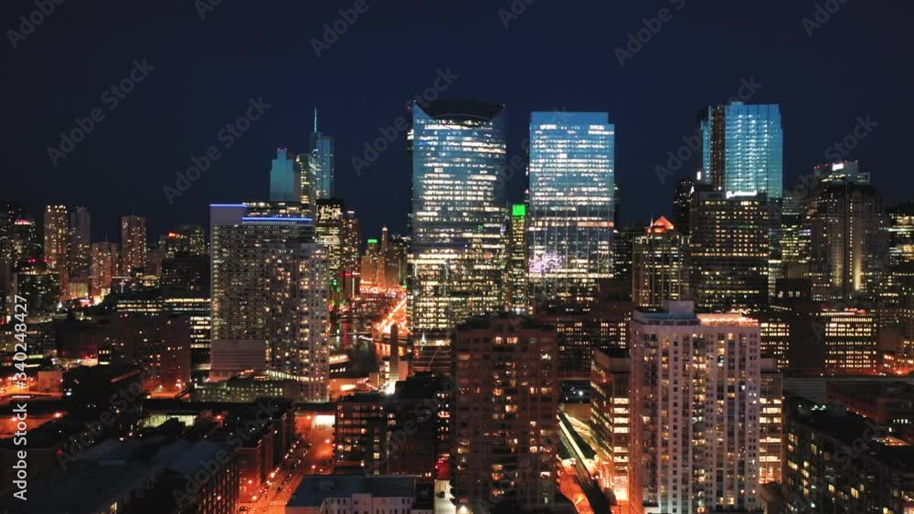 Aerial View of Chicago West Loop at Night - USA Aerial View of Chicago West Loop at Night - USA