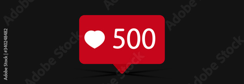 500 likes of red and small heart side, vector illustration on black background.
