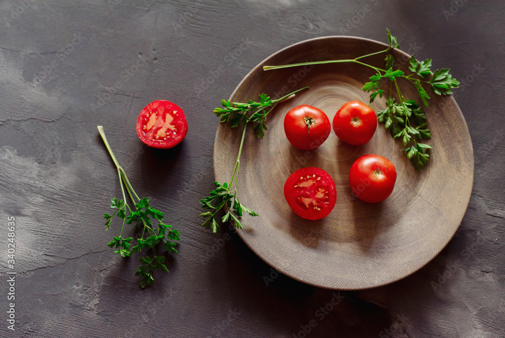 Tomatoes and parsley for diet vegetarian vitamin dinner Tomatoes and parsley for diet vegetarian vitamin dinner