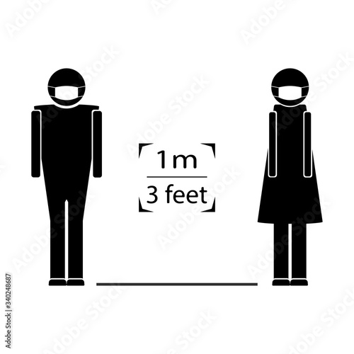 Sign distance between two people. Preventive measures. Keep a distance of 1 meter. Vector illustration.