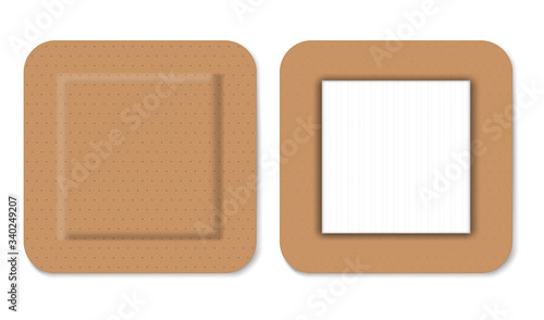 Square adhesive pad bandage, realistic vector illustration. First aid band for wound care