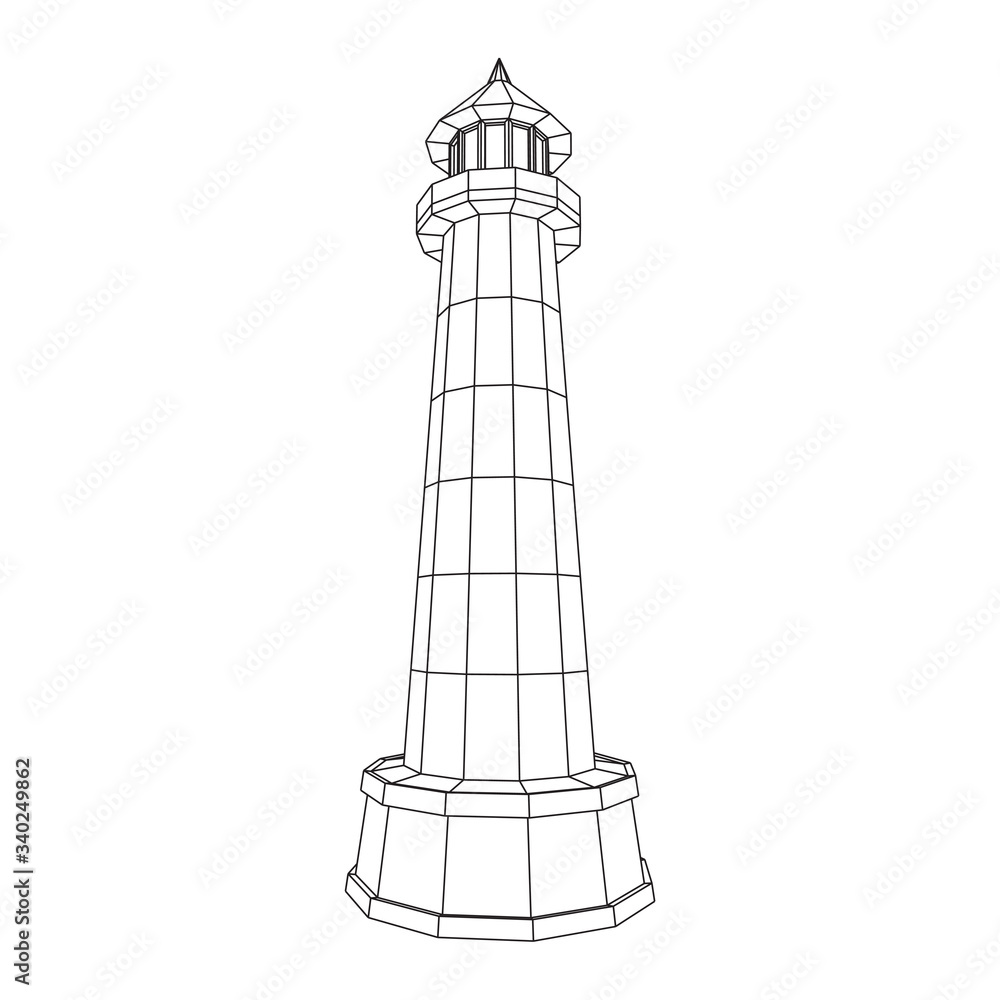 Lighthouse. Navigation Beacon building. Wireframe low poly mesh vector illustration. Lighthouse. Navigation Beacon building. Wireframe low poly mesh vector illustration.