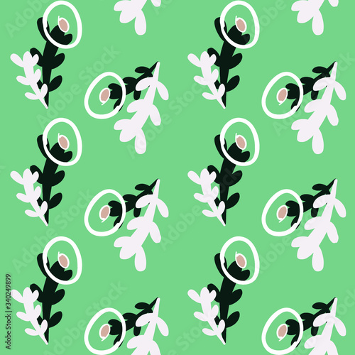 Seamless vector hand-painted pattern. Stylish cactus plants with stylized flowers in a delicate green color scheme. Suitable for Wallpaper, textiles, and other design materials.
