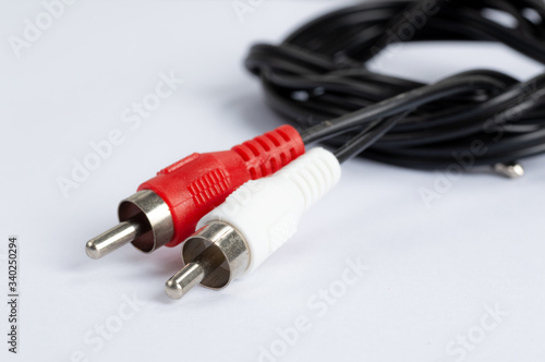 An audio cable against a white background