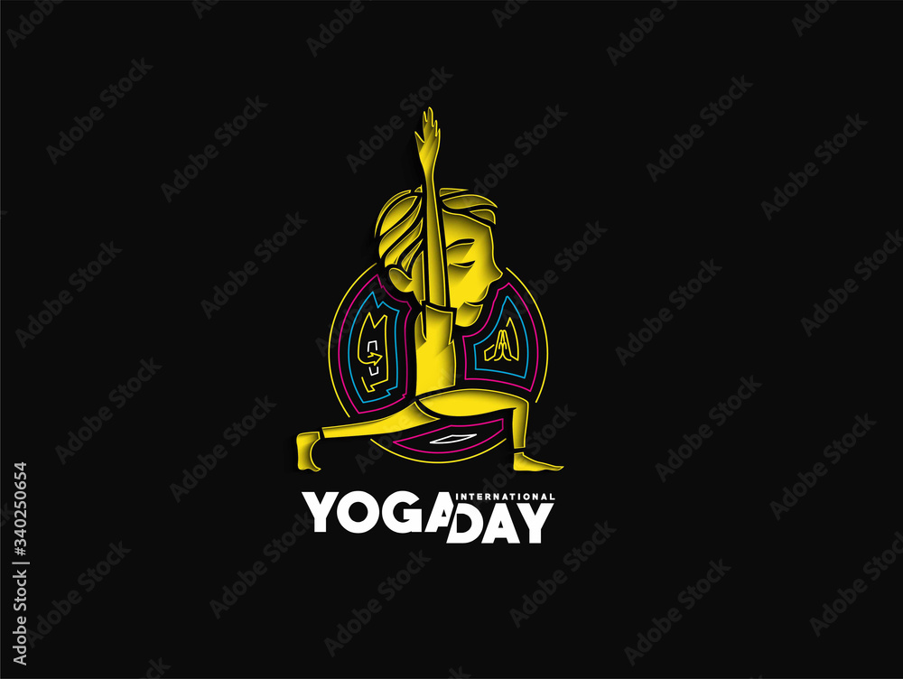 Fototapeta premium Boy practicing yoga pose, 21st june international yoga day, vector