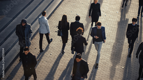 Принти на полотні High Angle Shot of Office Managers and Business People Commuting to Work in the Morning or from Office on a Sunny Day on Foot
