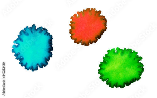 Red, blue and green viruses are isolated on white background