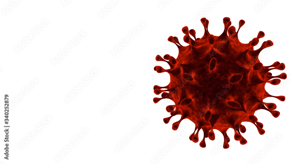 Covid-19 coronavirus cell isolated on background in 3D rendering with space for text. Infectious SARS-CoV-2 virus causes influenza and pneumonia epidemics. Covid-19 coronavirus cell isolated on background in 3D rendering with space for text. Infectious SARS-CoV-2 virus causes influenza and pneumonia epidemics.