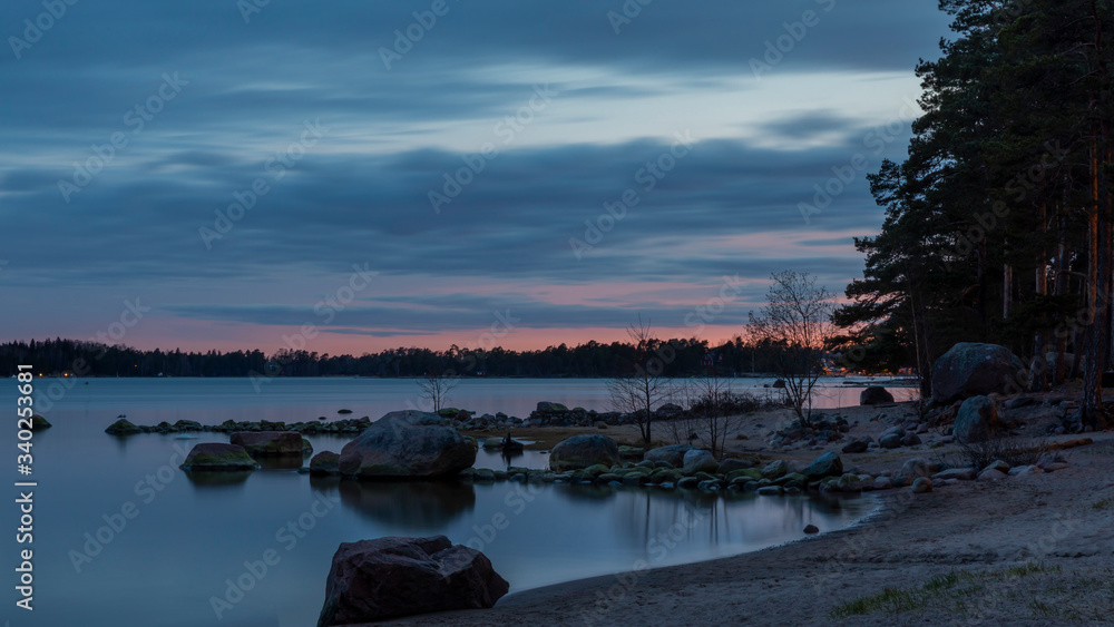 Finnish coastline spring sunset in Espoo with no people